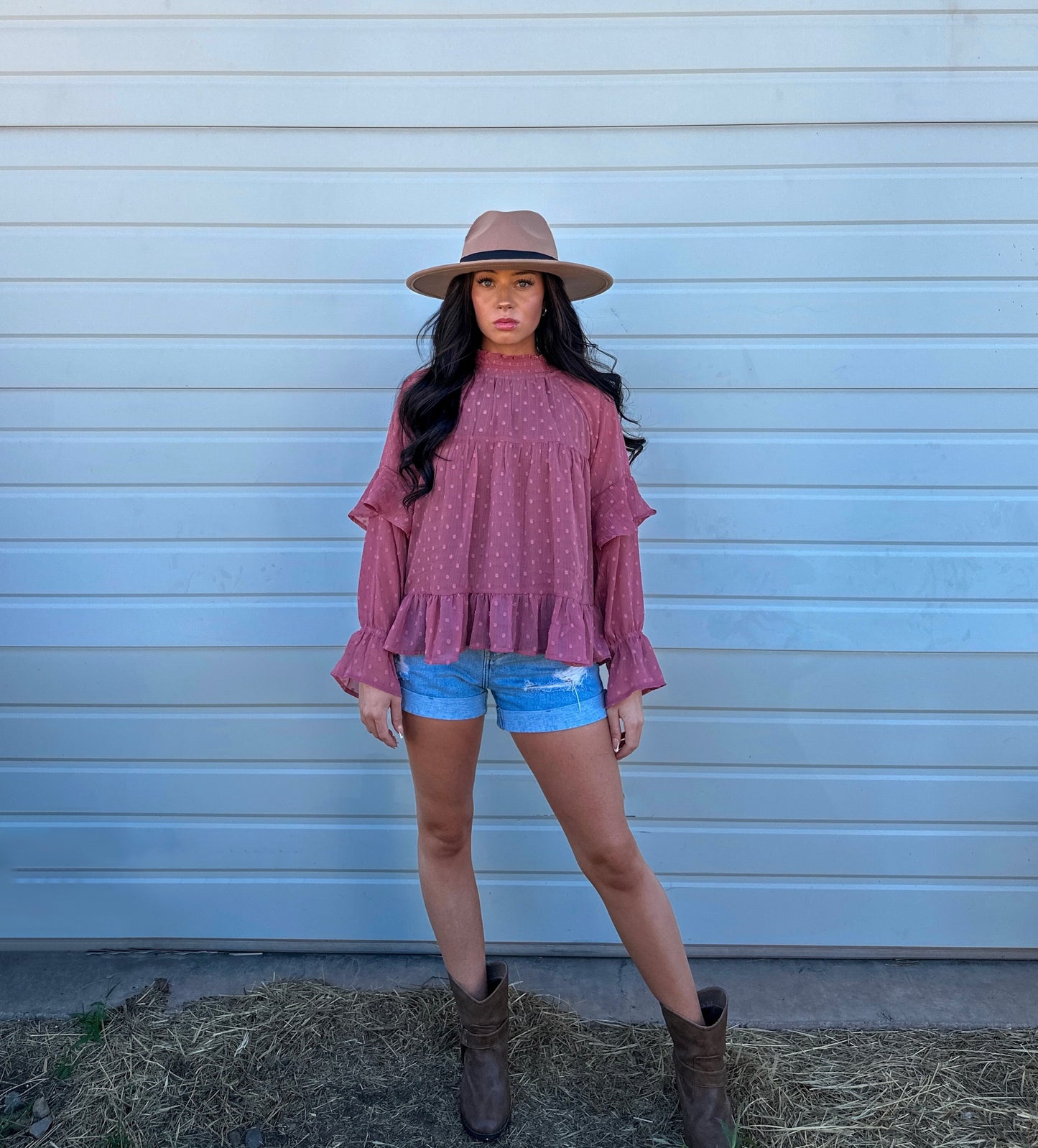 Red Swiss Ruffled Blouse