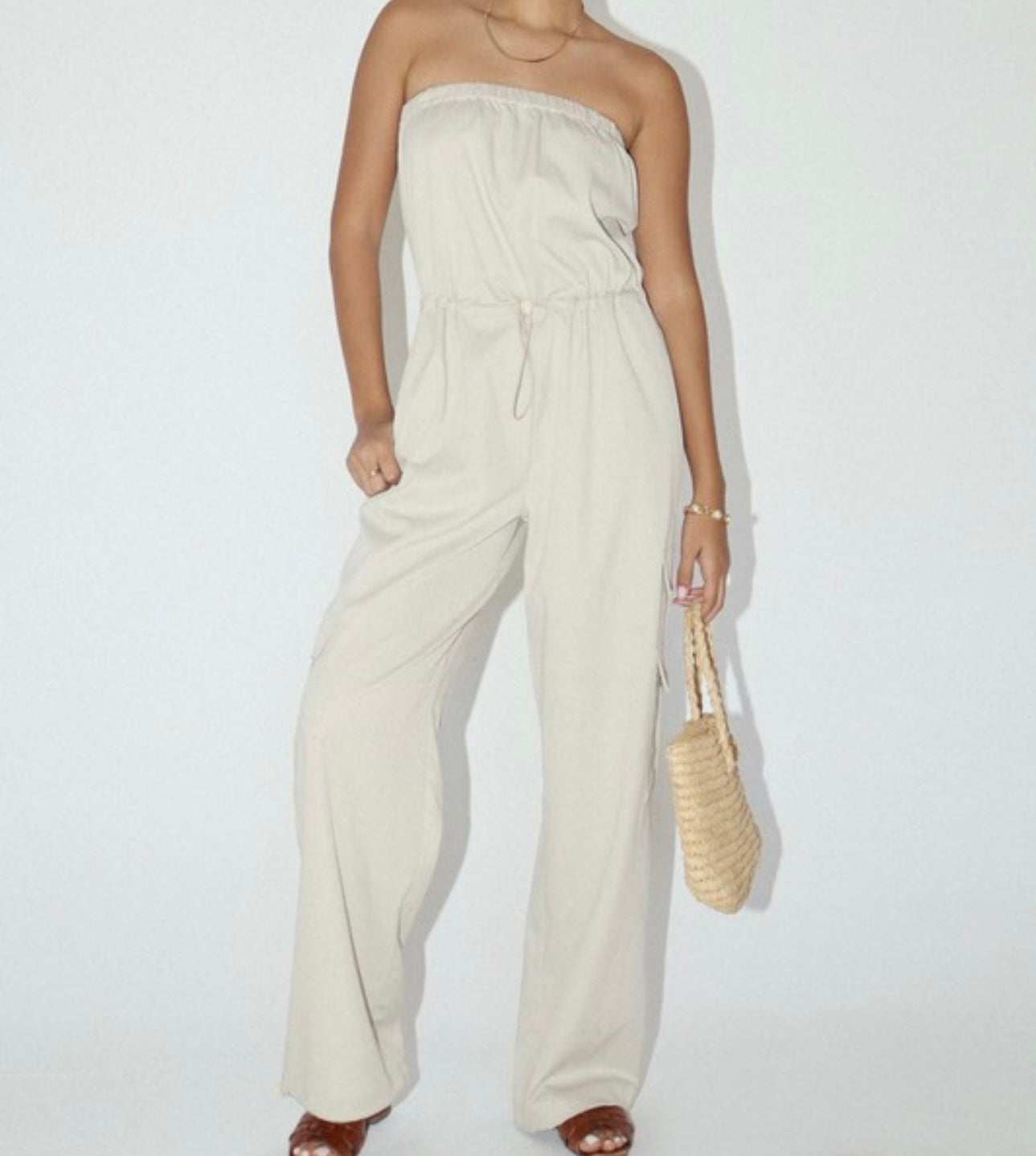 Tube Top Cargo Jumpsuit